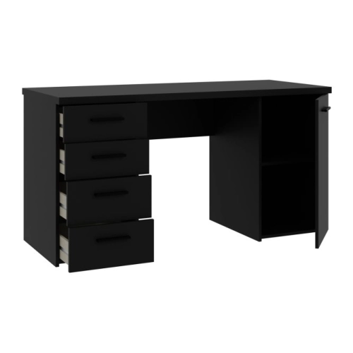 Czarne biurko 145x60 cm z 4 szufladami i szafką